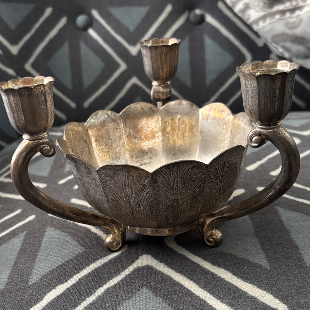 Vintage Italian Silver Plated Candle Holder or Flower Bowl